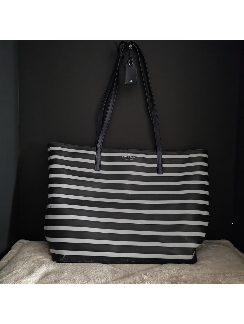 Kate Spade Stripped Nylon Blue Tote Purse - Large, Blue monogram interior